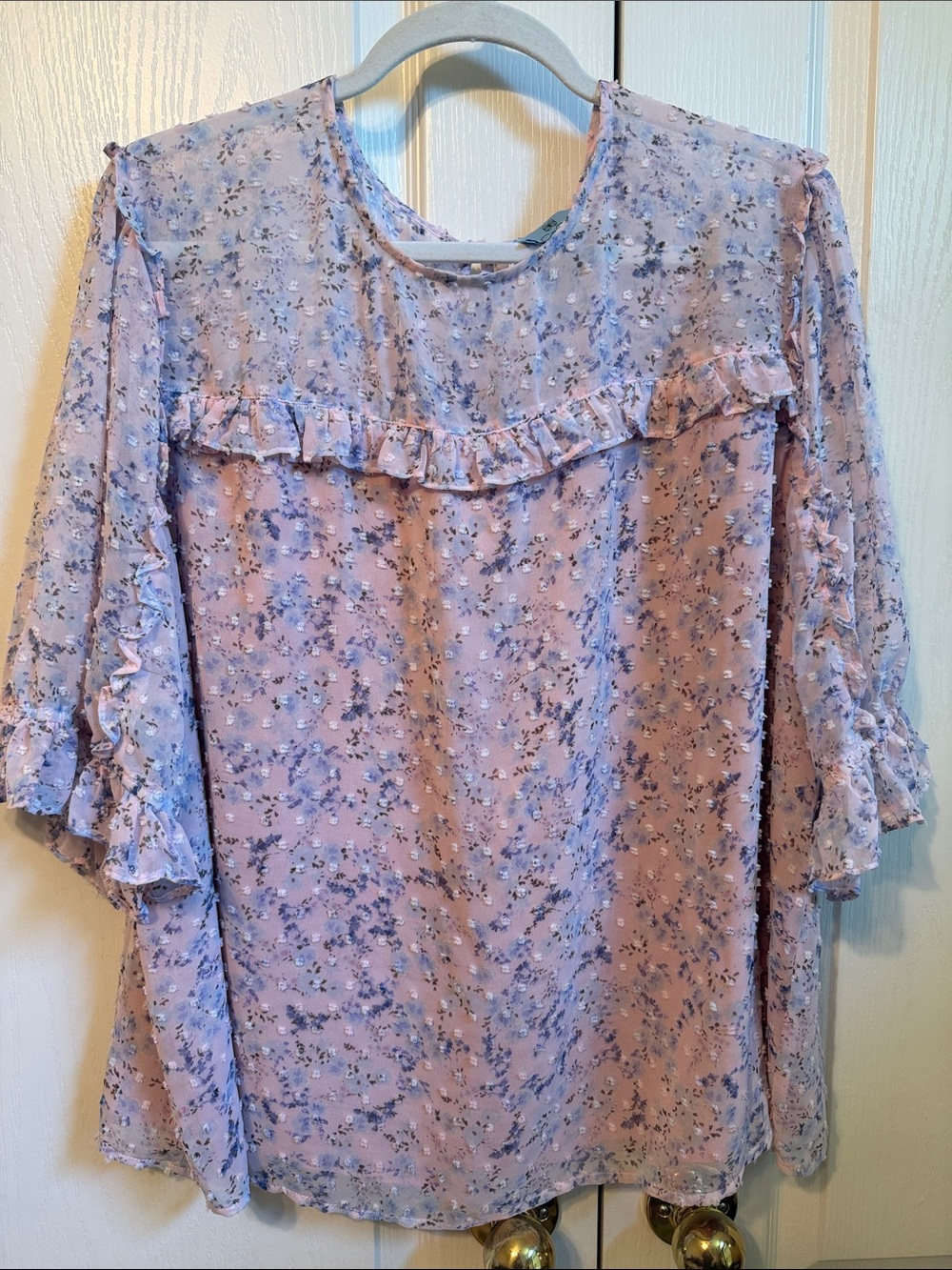 Women's Lavender Floral Ruffle Blouse